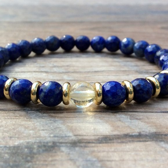 Lapis bracelet with Citrine, Crystal healing bracelet - Picture 3 of 10